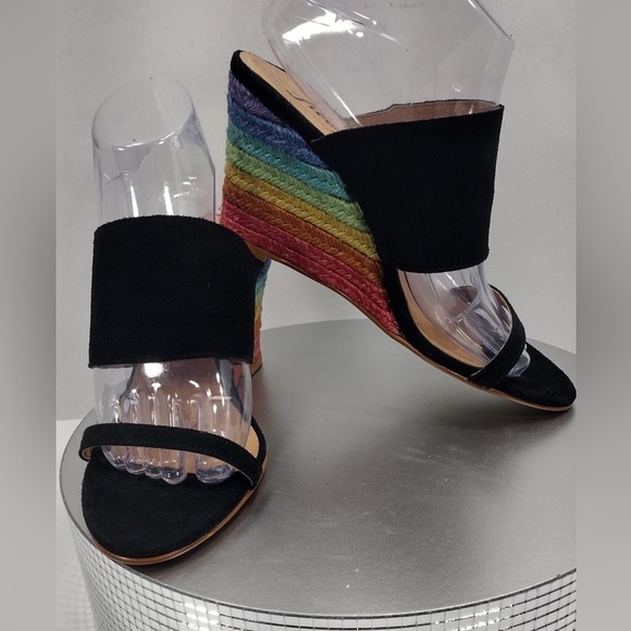 Shoes - Free people Black Rainbow Wedge Sandals size 8 new w/out tags and box